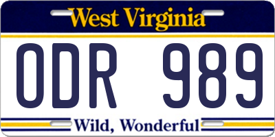 WV license plate ODR989
