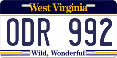 WV license plate ODR992