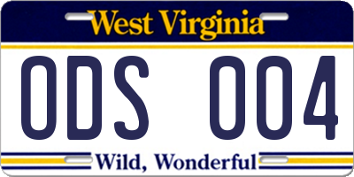 WV license plate ODS004