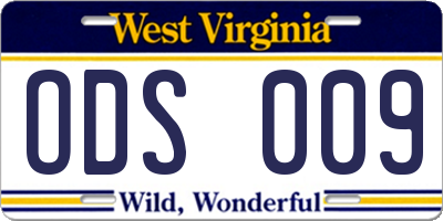 WV license plate ODS009