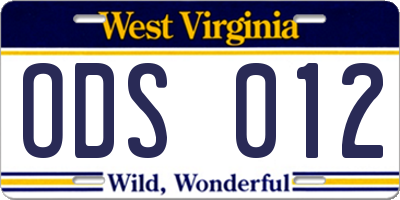 WV license plate ODS012