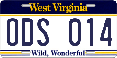 WV license plate ODS014