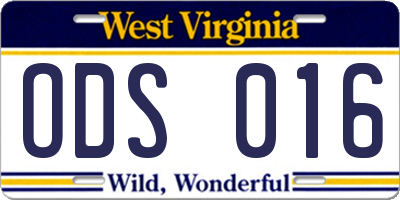 WV license plate ODS016