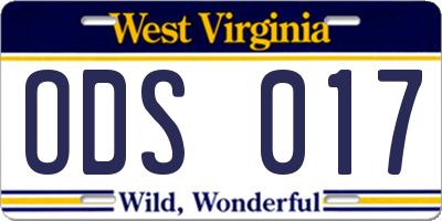 WV license plate ODS017