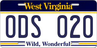 WV license plate ODS020