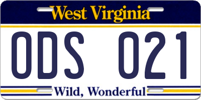 WV license plate ODS021