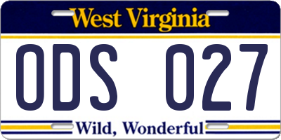 WV license plate ODS027