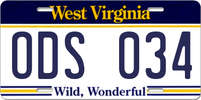 WV license plate ODS034