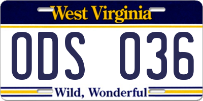 WV license plate ODS036