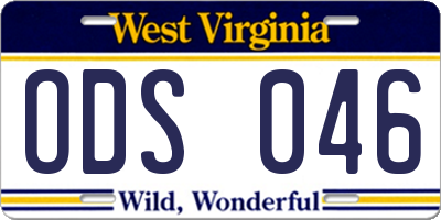 WV license plate ODS046