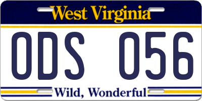 WV license plate ODS056