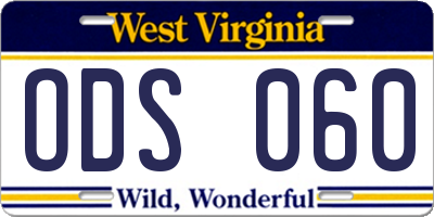 WV license plate ODS060