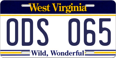 WV license plate ODS065