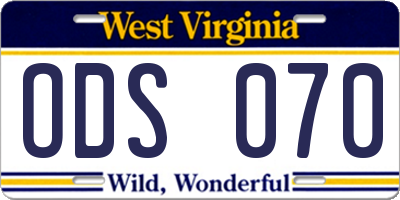 WV license plate ODS070