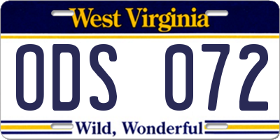 WV license plate ODS072