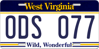 WV license plate ODS077