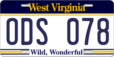 WV license plate ODS078