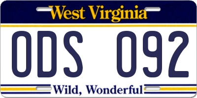 WV license plate ODS092
