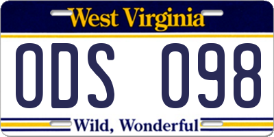 WV license plate ODS098
