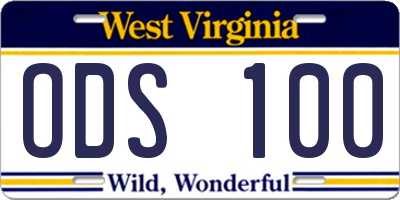 WV license plate ODS100