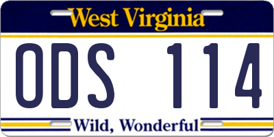 WV license plate ODS114