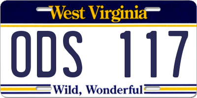 WV license plate ODS117