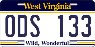 WV license plate ODS133