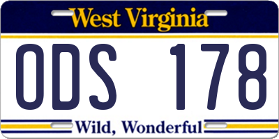 WV license plate ODS178