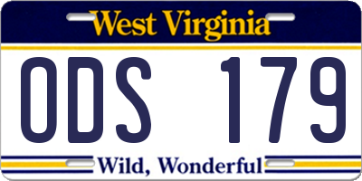 WV license plate ODS179
