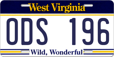 WV license plate ODS196