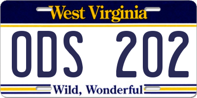 WV license plate ODS202