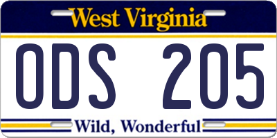 WV license plate ODS205