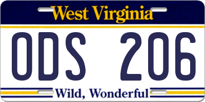 WV license plate ODS206
