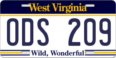 WV license plate ODS209