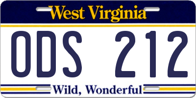 WV license plate ODS212