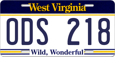 WV license plate ODS218