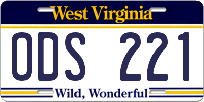 WV license plate ODS221