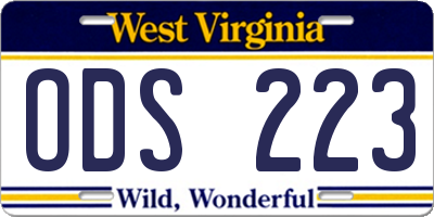 WV license plate ODS223