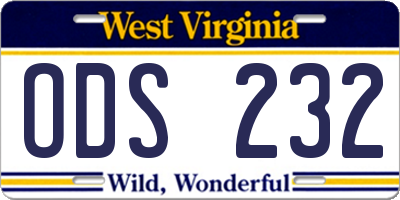 WV license plate ODS232