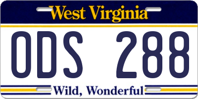WV license plate ODS288