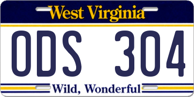 WV license plate ODS304