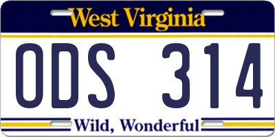 WV license plate ODS314
