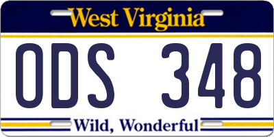 WV license plate ODS348