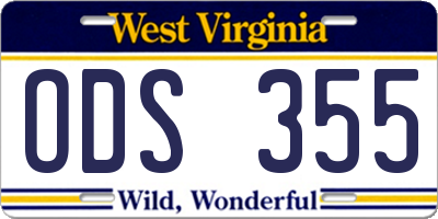 WV license plate ODS355