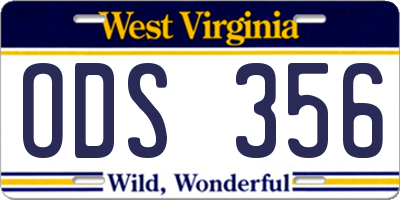 WV license plate ODS356