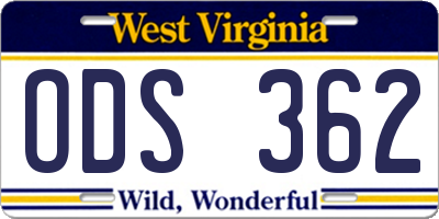 WV license plate ODS362