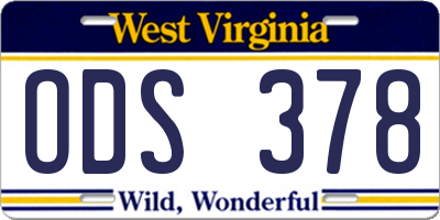 WV license plate ODS378
