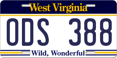 WV license plate ODS388