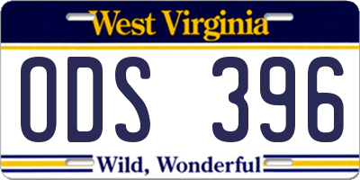 WV license plate ODS396