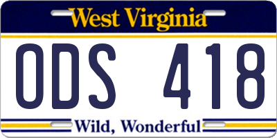 WV license plate ODS418